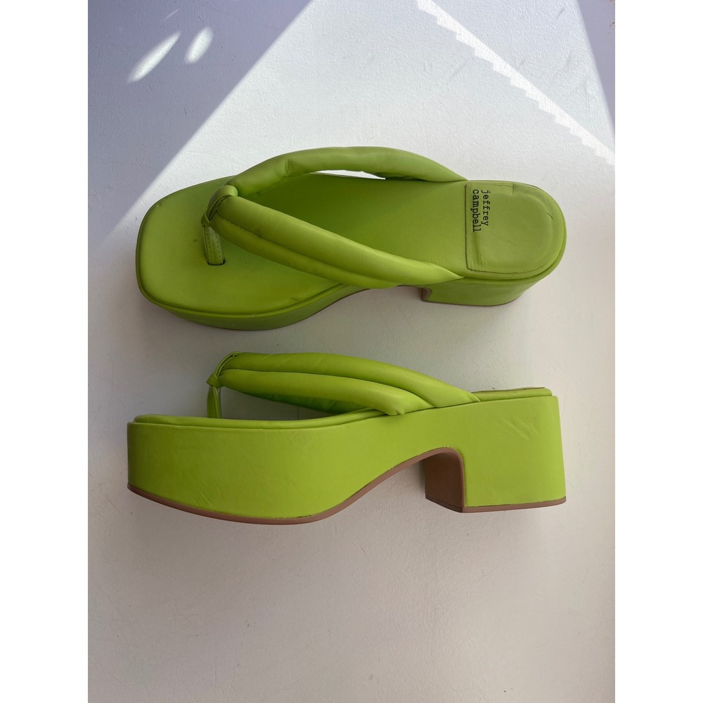 Jeffrey Campbell Bubblegum Platform Thong Sandals Lime Green Leather Size 8